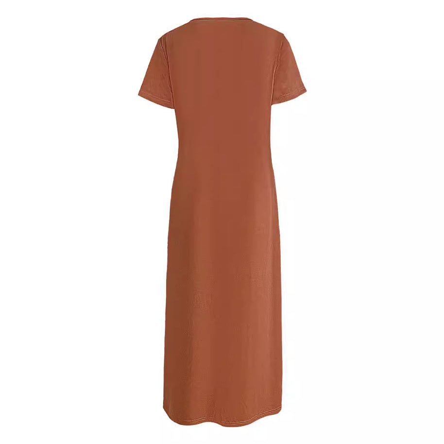 Damen lässiges Maxikleid mit Rundhalsausschnitt und praktischen Taschen WW