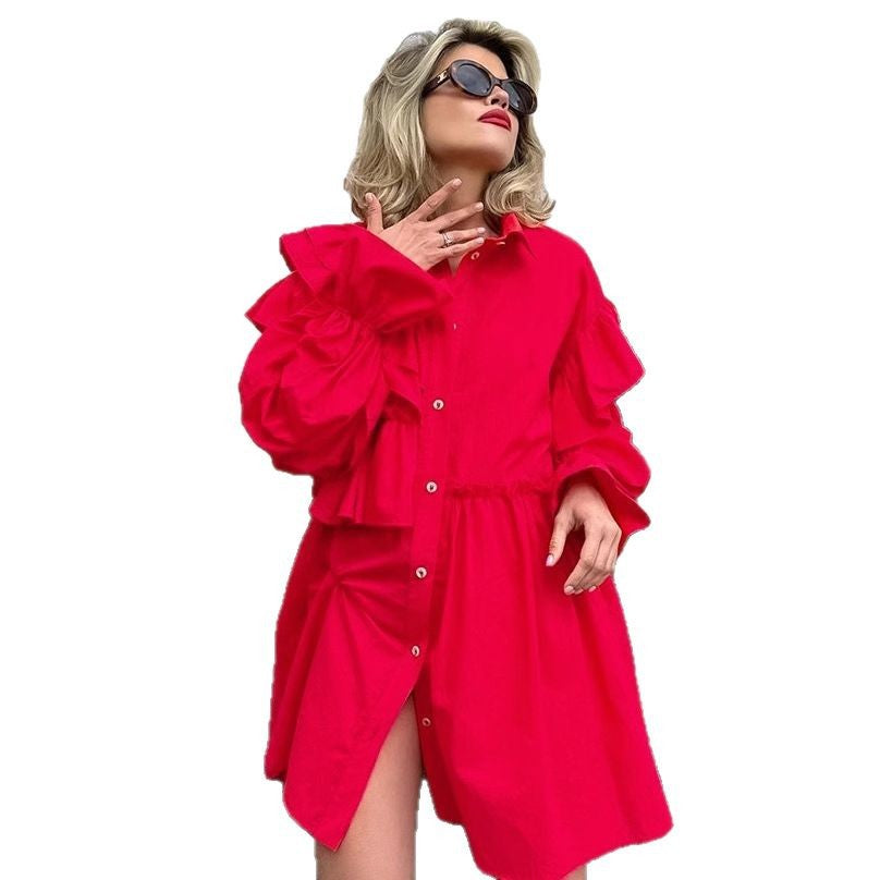 Damen Rüschenbluse im Oversized-Design mit Knopfleiste WW