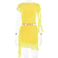Damen Crop-Top und Minirock mit asymmetrischem Saum und Rüschendetails W&W