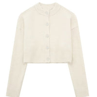 Damen kurze Strickjacke mit Knopfleiste und elegantem Rundhalsausschnitt WW