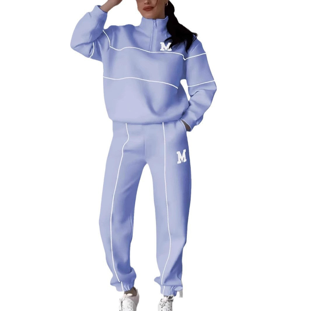 Damen sportliches Fleece-Anzugset mit Stehkragen und praktischen Taschen WW