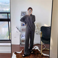 Damen Strickanzug mit Zopfmuster und weiten Beinen WW