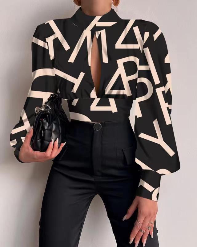 Damen modische Bluse mit grafischem Design WW