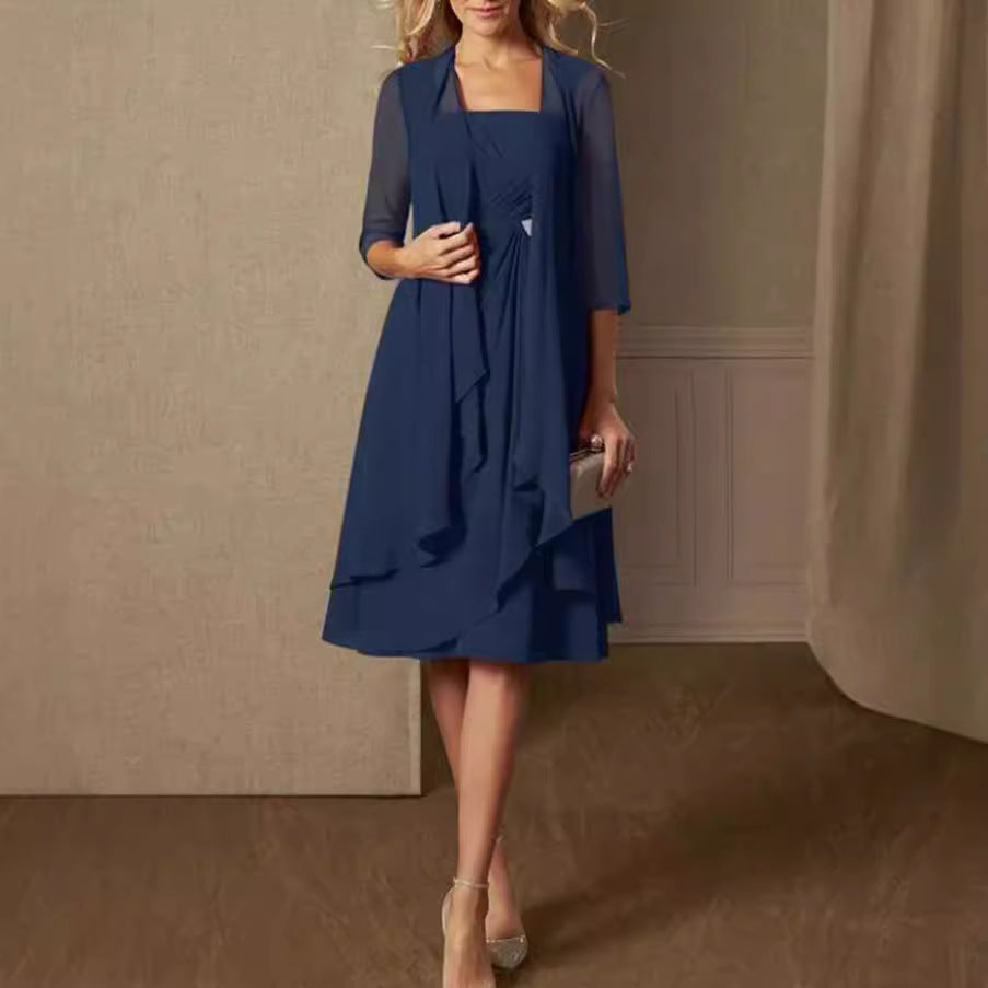 Damen festliches Maxikleid mit einem eleganten Wickeldesign und transparenter Ärmeln WW
