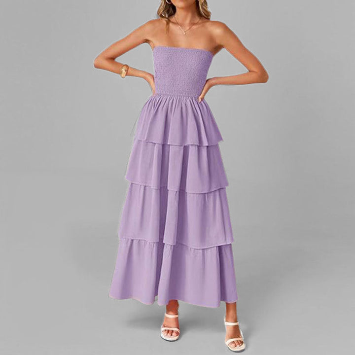 Damen Maxikleid mit schulterfreiem Design und voluminösen Rüschenschichten W&W Mode