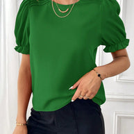 WW Pure-Color-Rundhals-Shirt-Top mit Temperament