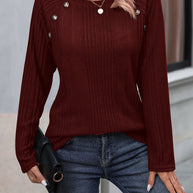 Damen Strickoberteil mit modischem Rippendesign und dekorativen Knopfdetails WW