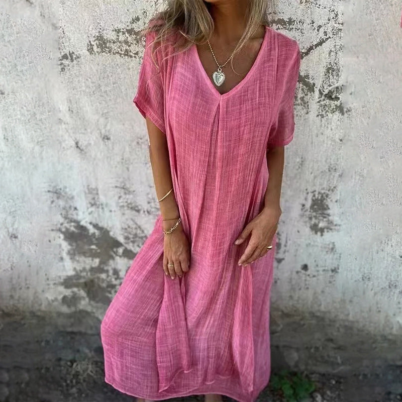 Damen Midikleid mit lässigem V-Ausschnitt und luftiger Passform WW