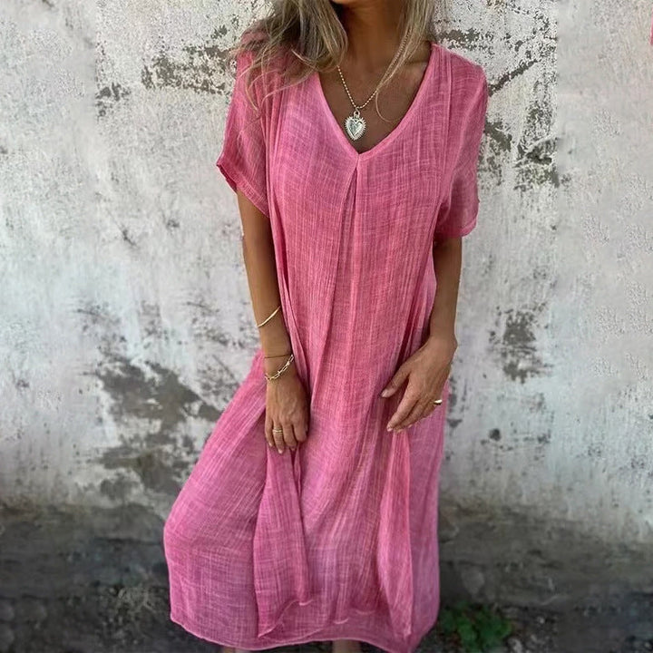 Damen Midikleid mit lässigem V-Ausschnitt und luftiger Passform W&W Mode