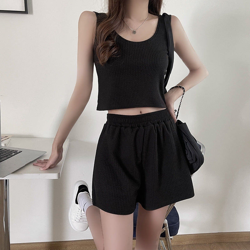 Damen Rippen Cropped Tank und Shorts Set WW