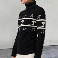 Damen Rollkragenpullover mit Skimotiv und Sternen WW