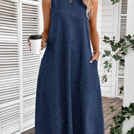 Damen lässiges Midi-Kleid mit tiefem Ausschnitt und praktischen Taschen WW