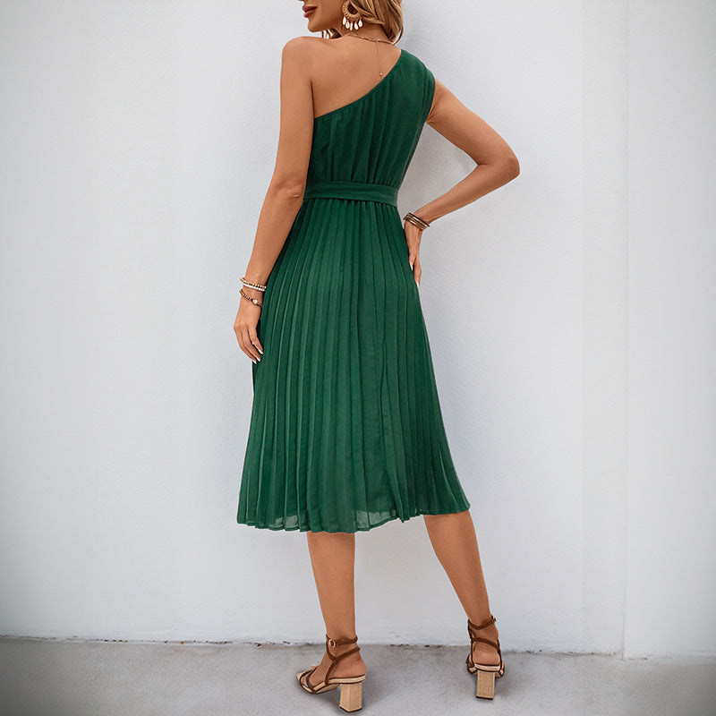 Damen Plissee-Kleid mit Taillengürtel und elegantem V-Ausschnitt W&W Mode