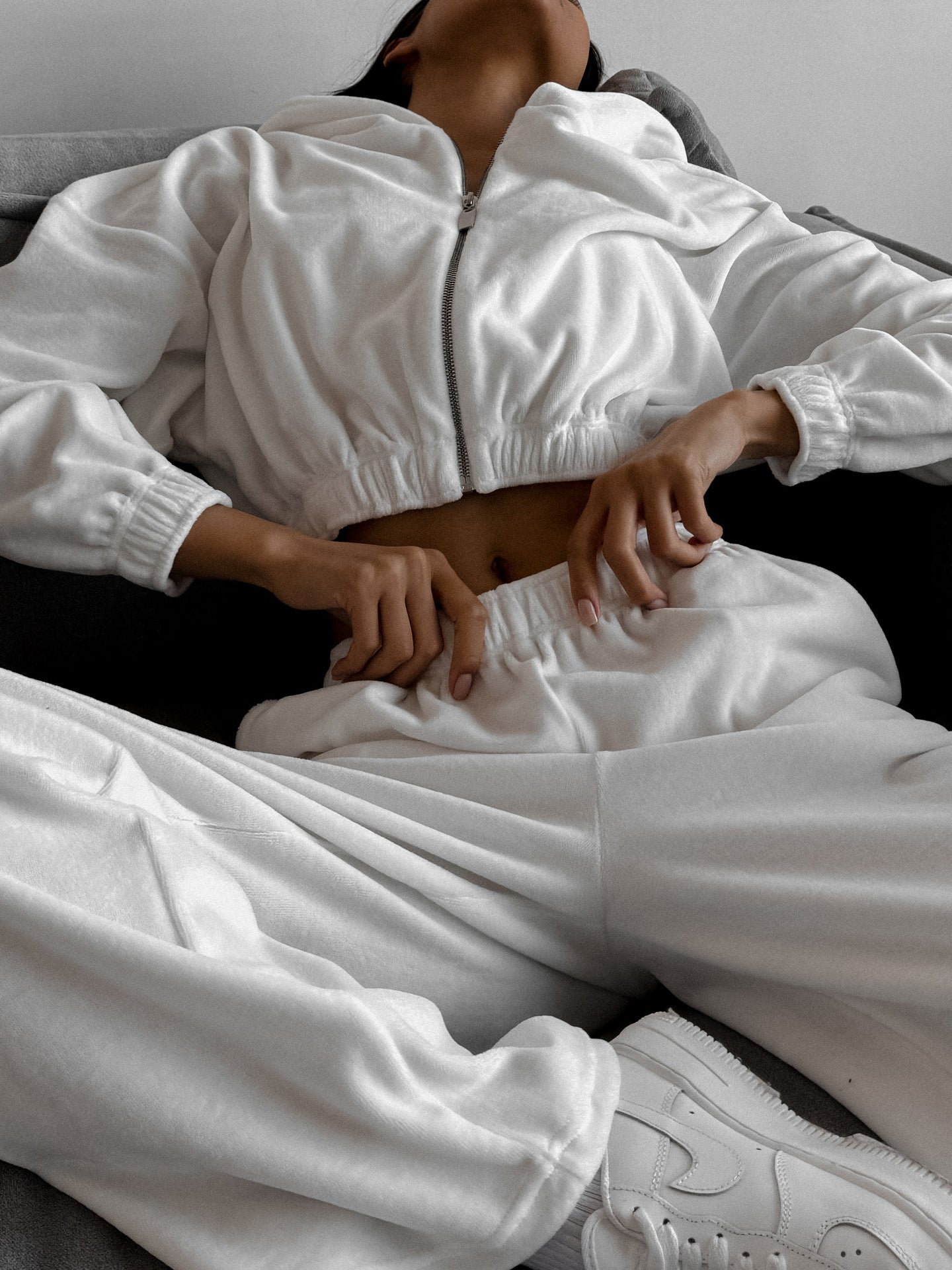 Damen sportlicher Fleece-Overall mit hohem Kragen und elastischem Bund WW