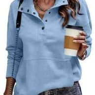 Damen sportlicher Pullover im Vintage-Style mit Stehkragen und Druckknöpfen WW