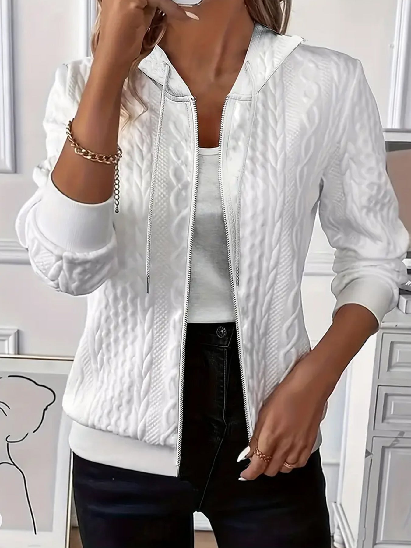 Damen Sportliche Strickjacke mit Kapuze WW