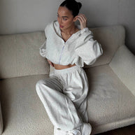 Damen Sportlicher Cropped-Trainingsanzug mit Reißverschluss WW