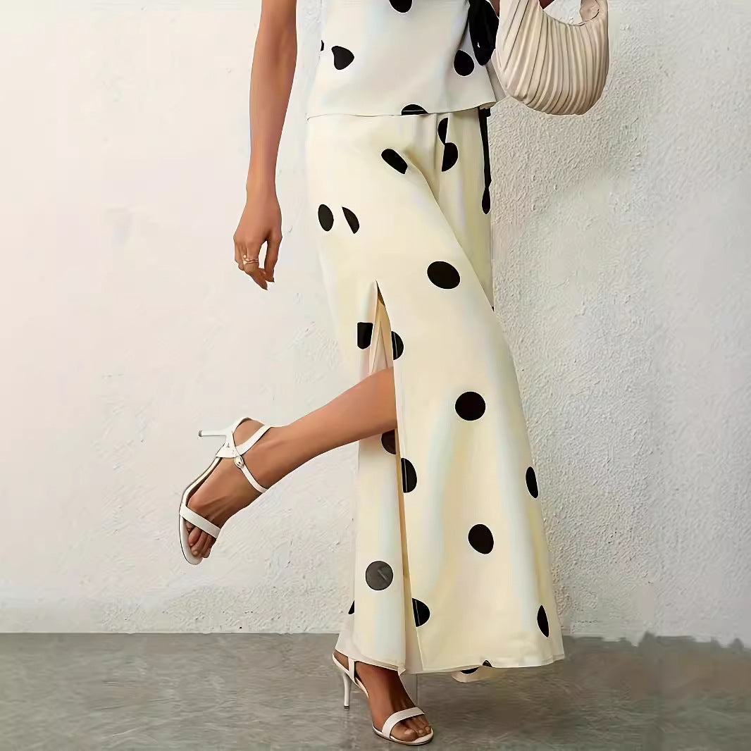 Damen Weite, luftige Polka-Dot Palazzohose mit eleganten Seitenschlitzen WW