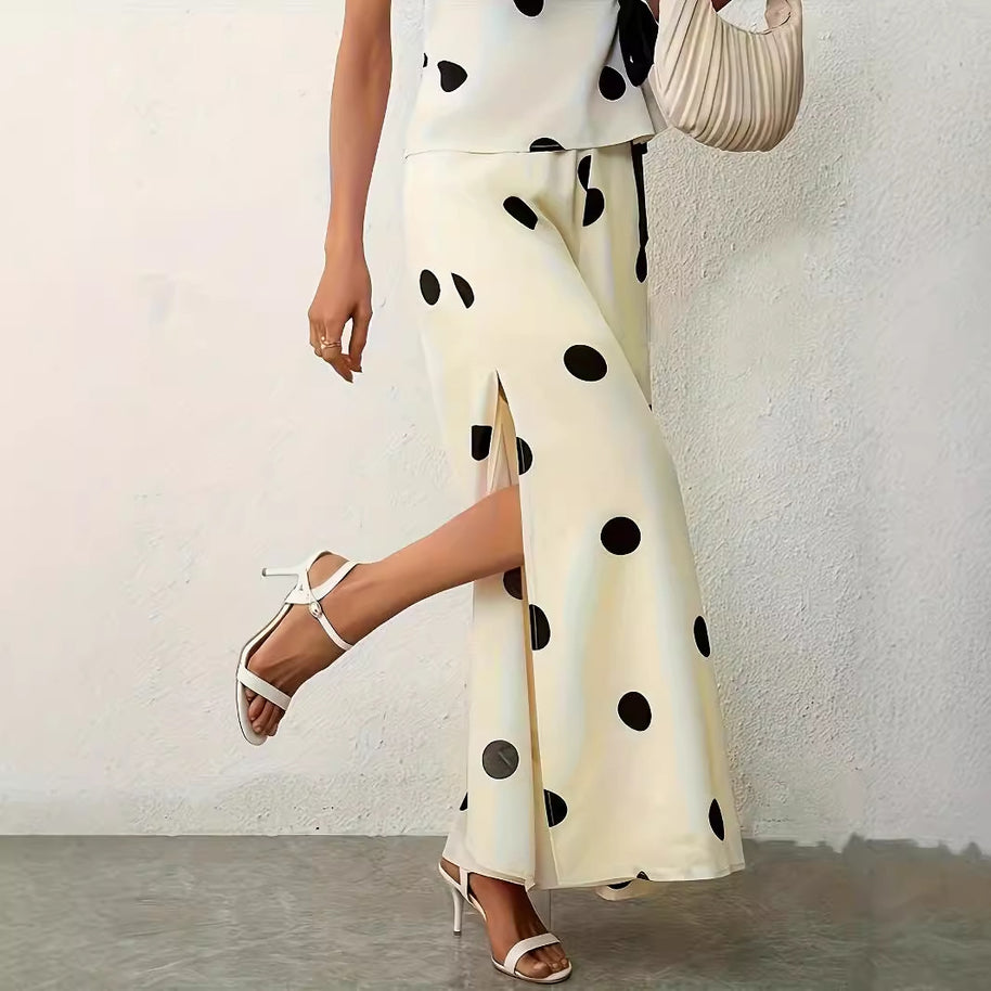 Damen Weite, luftige Polka-Dot Palazzohose mit eleganten Seitenschlitzen WW
