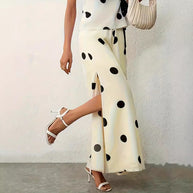 Damen Weite, luftige Polka-Dot Palazzohose mit eleganten Seitenschlitzen WW