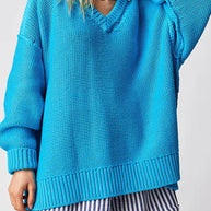 Damen V-Ausschnitt Oversized Pullover mit strukturiertem Strickmuster WW