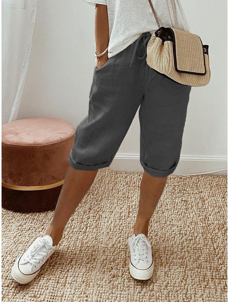 Damen lässige Cropped-Hosen mit Gummi Bund und Taschen WW