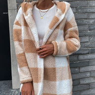 WW | Lamm Lockerer Kapuzen Plaid Strickjacke Jacke