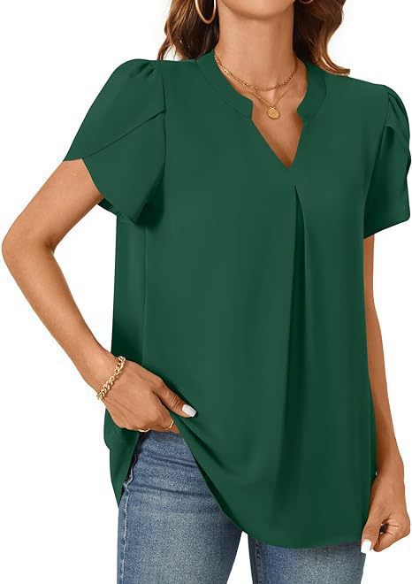 Damen Bluse mit eleganter V-Ausschnitt-Detail und leichten Puffärmeln WW