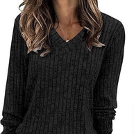 Damen Strickpullover mit V-Ausschnitt und strukturiertem Rippendesign WW