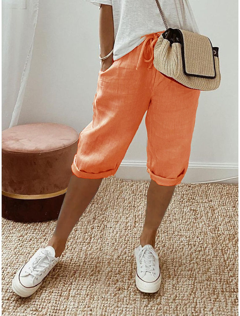 Damen lässige Cropped-Hosen mit Gummi Bund und Taschen WW