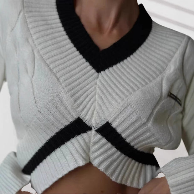 Damen Strick-Crop-Top mit modischem Zopfmuster WW