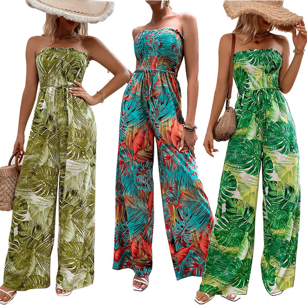 Damen Palazzo Jumpsuit mit floralen Mustern und elastischem Oberteil WW