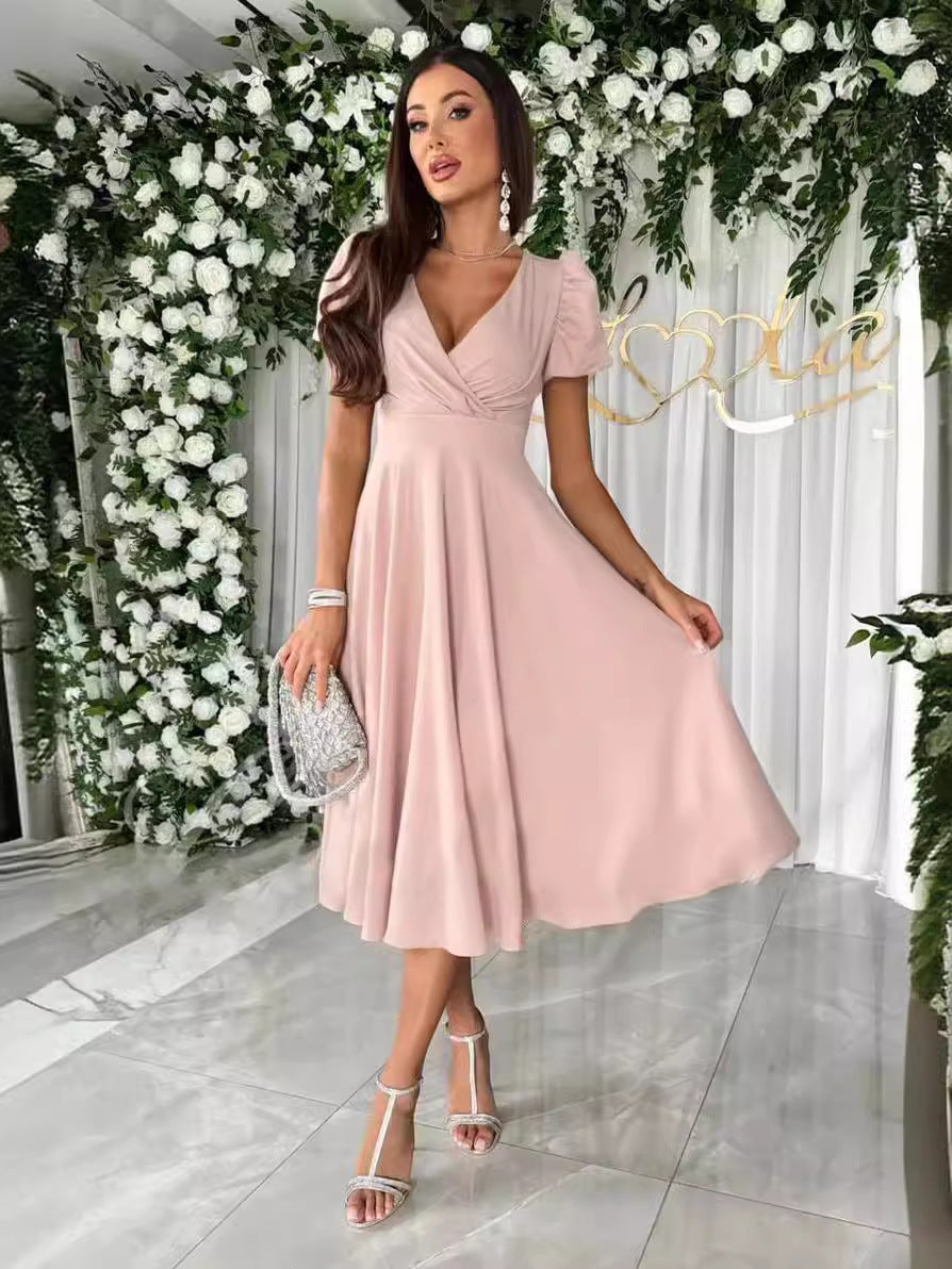 Damen elegantes Wickelkleid mit bezaubernden Puffärmeln WW