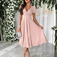 Damen elegantes Wickelkleid mit bezaubernden Puffärmeln WW