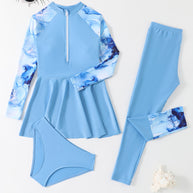 Damen Sportliches Schwimmanzug-Set mit langärmligem Oberteil und figurbetonenden Leggings WW