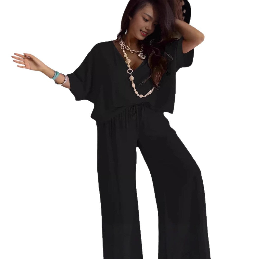 Damen Bequeme Loungewear Kombination mit weit geschnittenem Oberteil und elastischem Bund WW