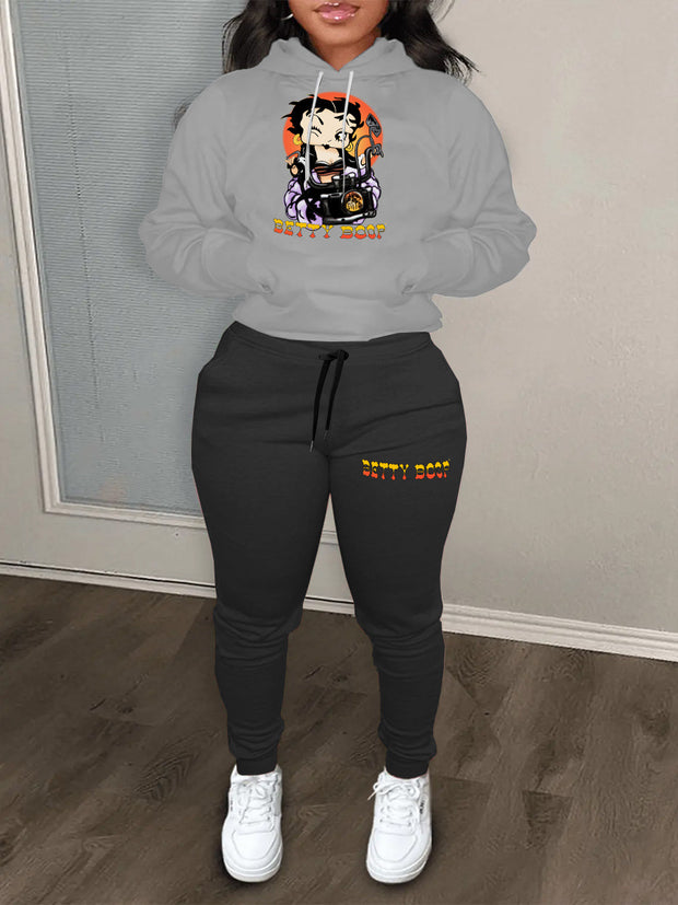 Damen Sportliches Hoodie- und Jogginghose-Set mit einzigartigem Grafikdesign WW