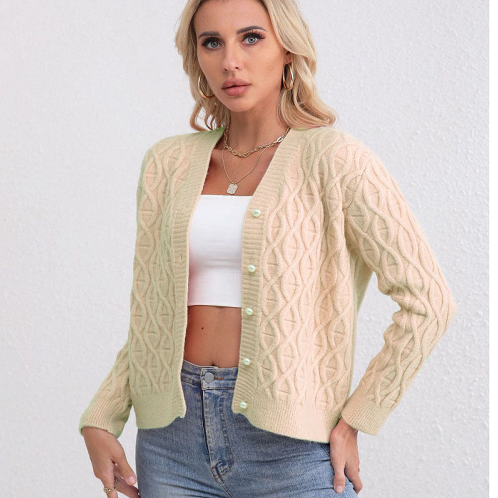 Damen Strickjacke mit strukturiertem Zopfmuster und zarten Knöpfen WW