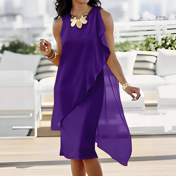 Damen asymmetrisches Chiffonkleid mit raffiniertem Rüschendetail WW