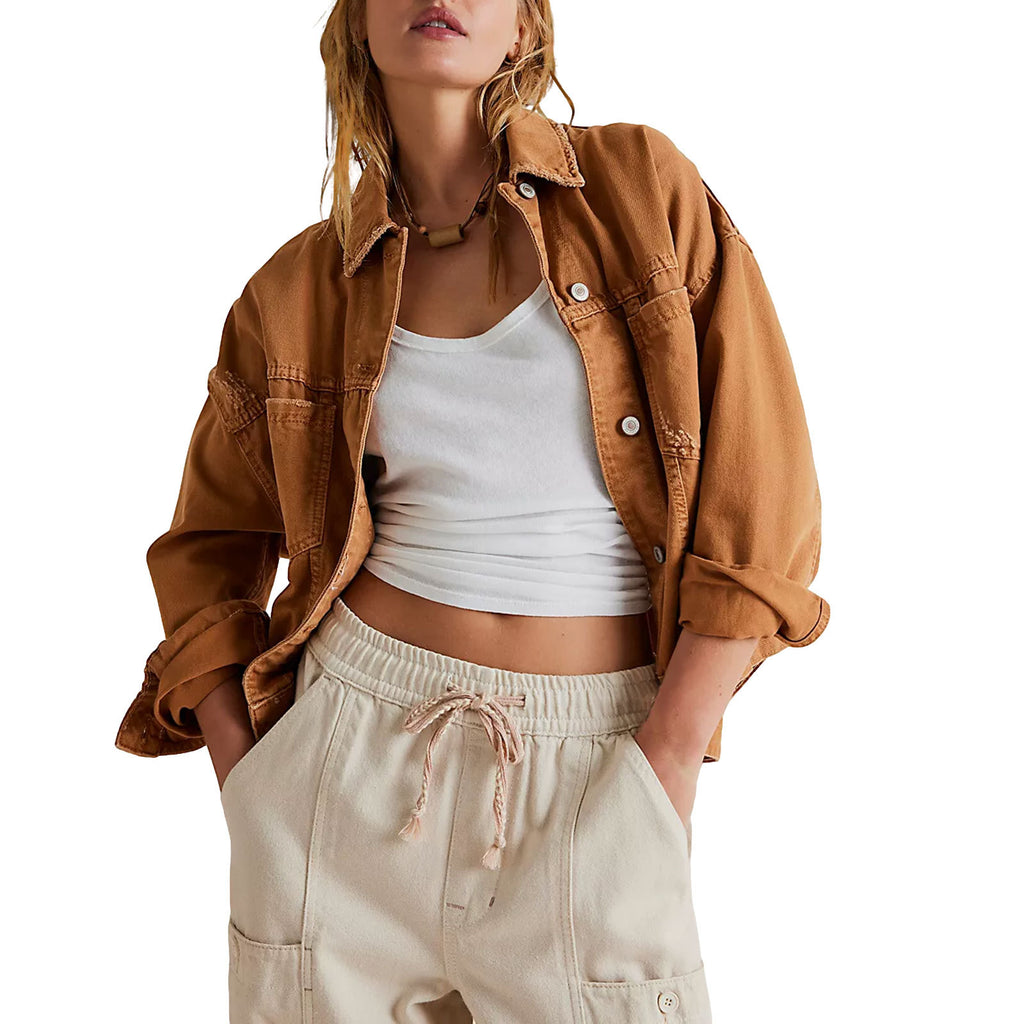 Damen Oversized Jeansjacke mit fransigem Saum und lässigem Schnitt WW