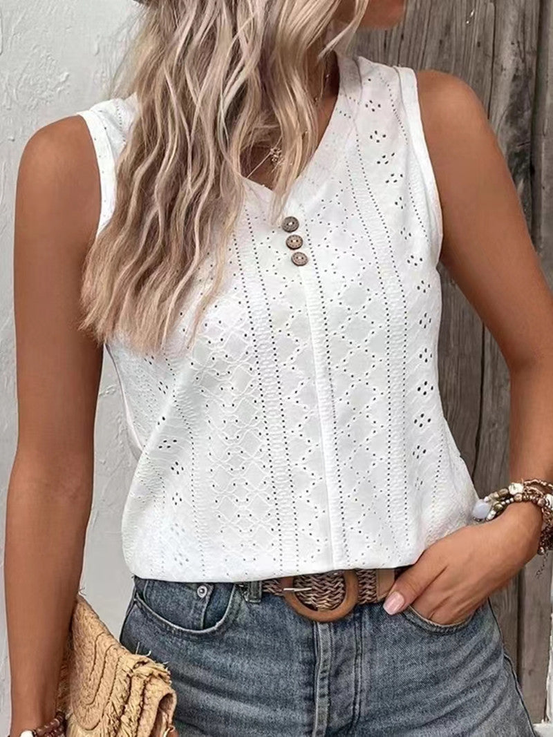 Damen Ärmelloses Top mit Knopfdetail und Lochmuster WW