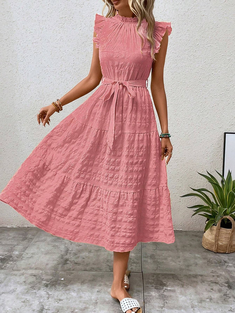 Damen Wickelkleid mit Rüschendetails und erzählt Kleidersaum WW