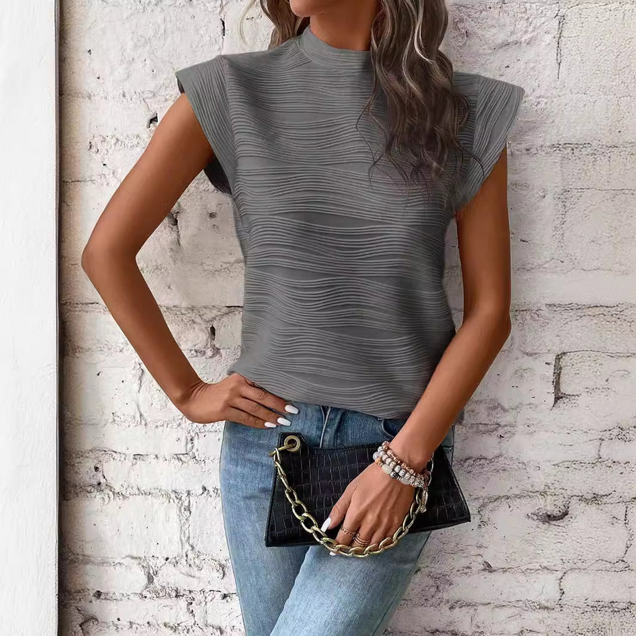 Damen elegantes Oberteil mit strukturiertem Puffärmel und hochgeschlossenem Ausschnitt WW