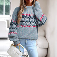 Damen Strickpullover mit modernem geometrischem Muster und oversized Schnitt WW