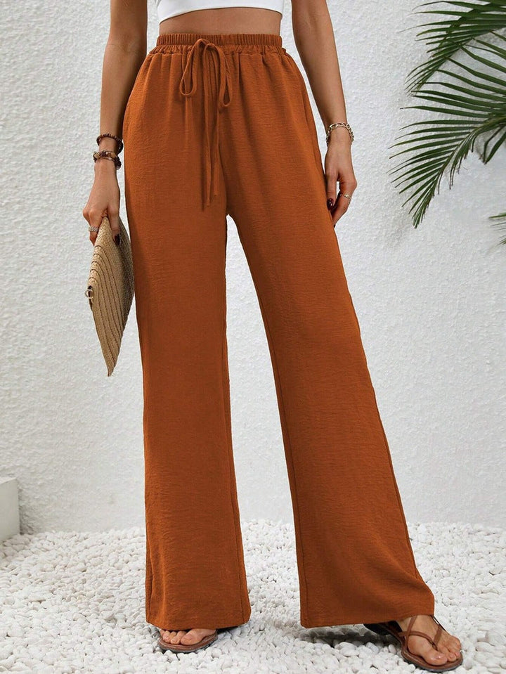 Damen lässige, breite Freizeithose mit elastischem Bund und seitlichen Taschen W&W Mode