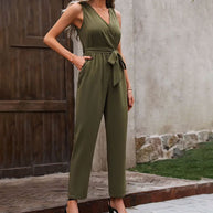 Damen eleganter Wickel-Jumpsuit mit Taillengürtel W&W