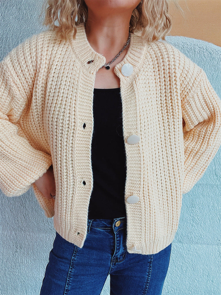 WW Große runde Knopf verkürzte Strickjacke