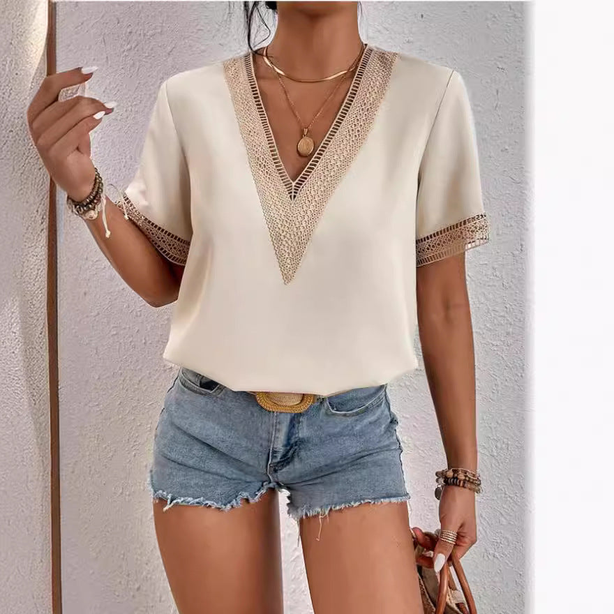 Damen Bluse mit filetartigen Verzierungen WW