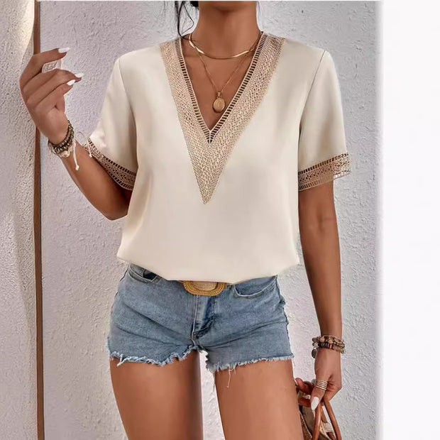 Damen Bluse mit filetartigen Verzierungen WW