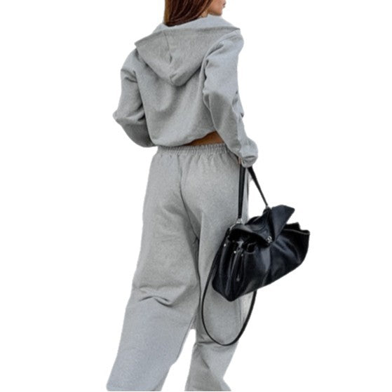 Damen Bequemes Sportanzug Set mit Kapuzenjacke und weiten Hosen WW